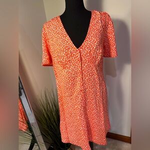 Old Navy Red/Orange Floral V-Neck Dress Medium